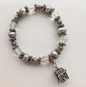 Vintage 925 Sterling Silver Prayer Box Charm Beaded Freshwater Pearl Bracelet